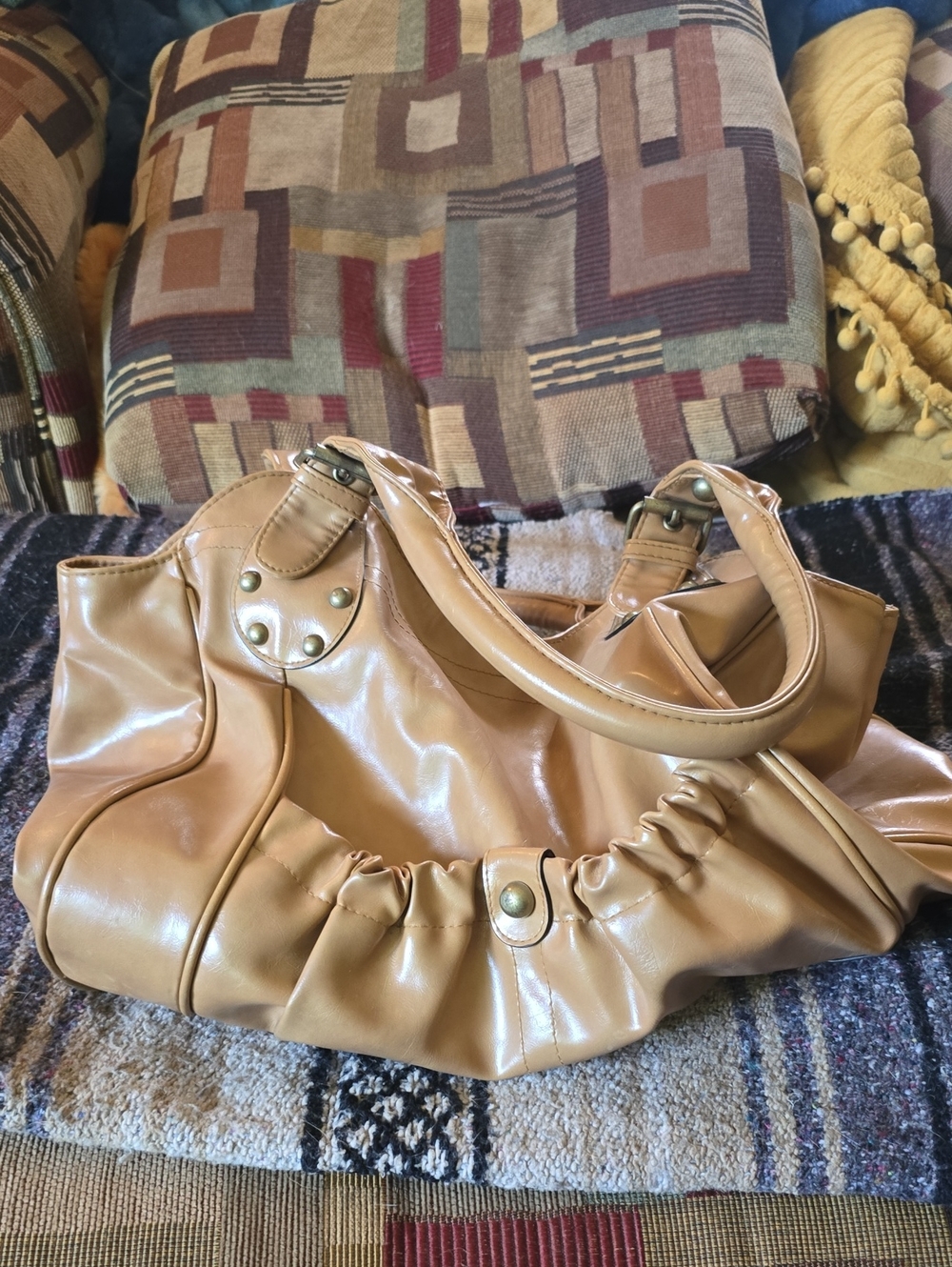 Vintage Charlotte Russe Camel/Tan Shoulder Bag with Ruched Detail